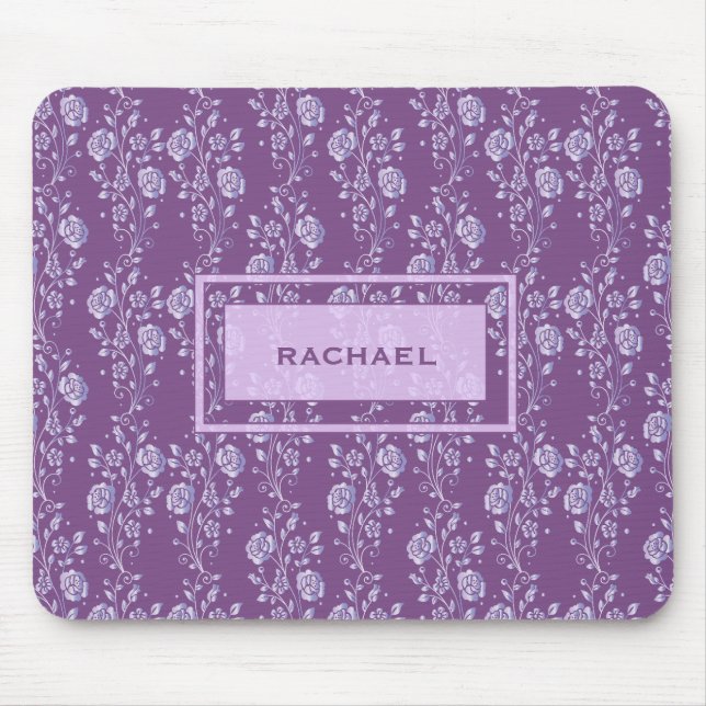 Pretty Purple and Lilac Pretty Floral Monogram Mouse Pad (Front)