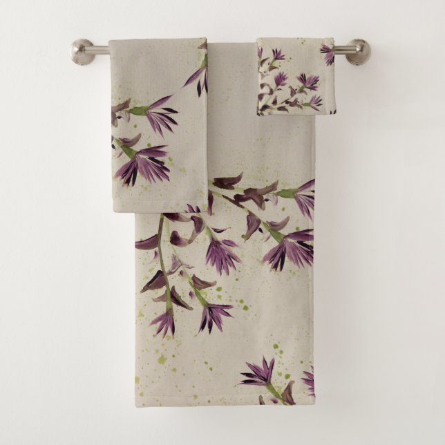 Pretty Purple And Lime Flowered Towel Set (Insitu)