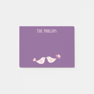 Pretty Purple and Pink Colors with Love birds Post-it Notes