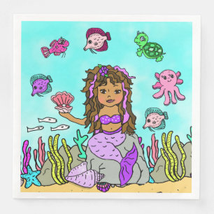Pretty Purple and Pink Ethnic Mermaid Birthday Paper Dinner Napkins