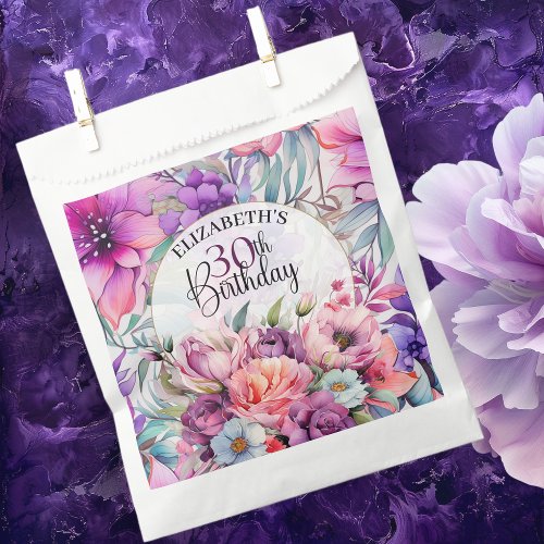 Pretty Purple and Pink Floral 30th Birthday Favor Bag
