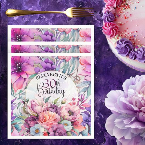 Pretty Purple and Pink Floral 30th Birthday Napkins