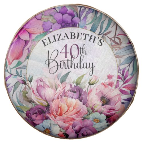 Pretty Purple and Pink Floral 40th Birthday Chocolate Covered Oreo