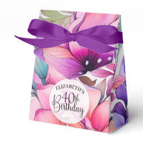 Pretty Purple and Pink Floral 40th Birthday Favor Boxes