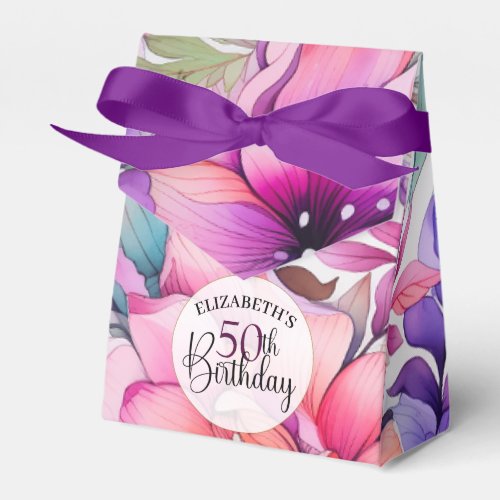 Pretty Purple and Pink Floral 50th Birthday Favor Boxes