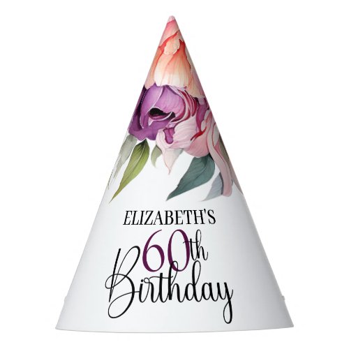 Pretty Purple and Pink Floral 60th Birthday Party Hat