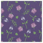 Pretty Purple and Pink Roses Rosebud Floral Print Fabric