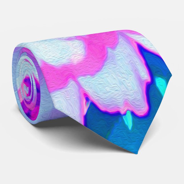 Pretty Purple and Pink Zinnia in the Summer Garden Neck Tie (Rolled)