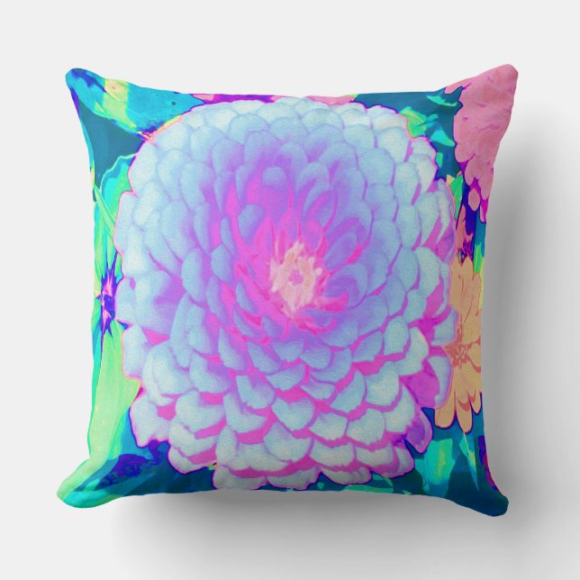 Pretty Purple and Pink Zinnia in the Summer Garden Throw Pillow (Front)