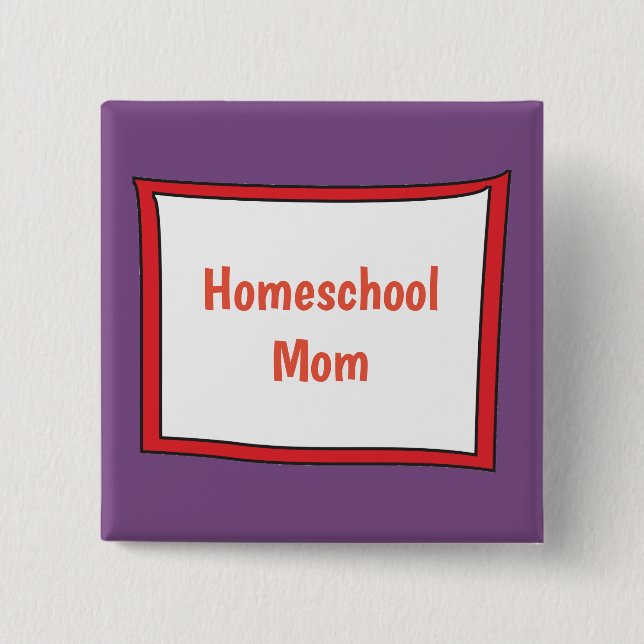 Pretty purple and red homeschool mom button (Front)