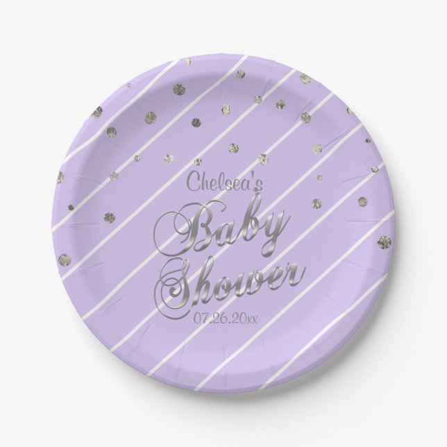 Pretty Purple and Silver - Baby Shower Paper Plates (Front)