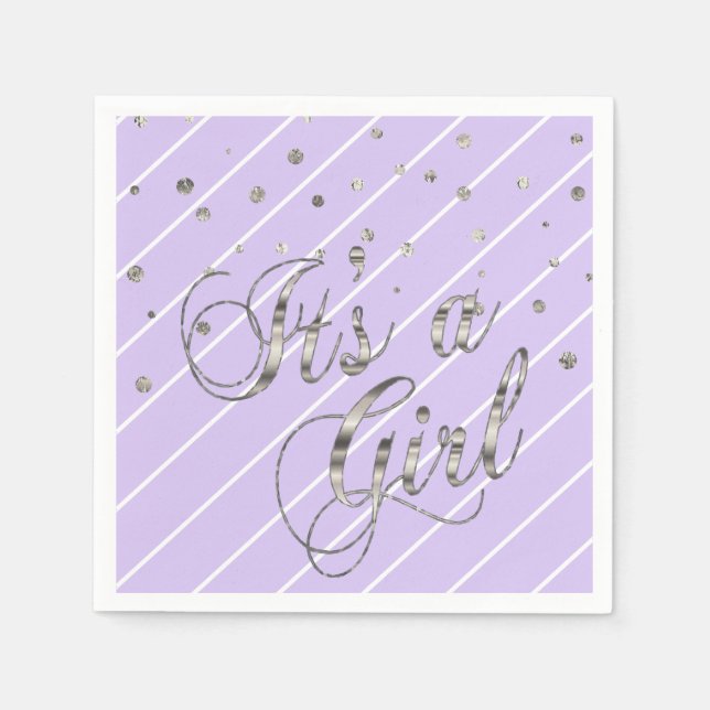 Pretty Purple and Silver - It's a Girl Paper Napkins (Front)