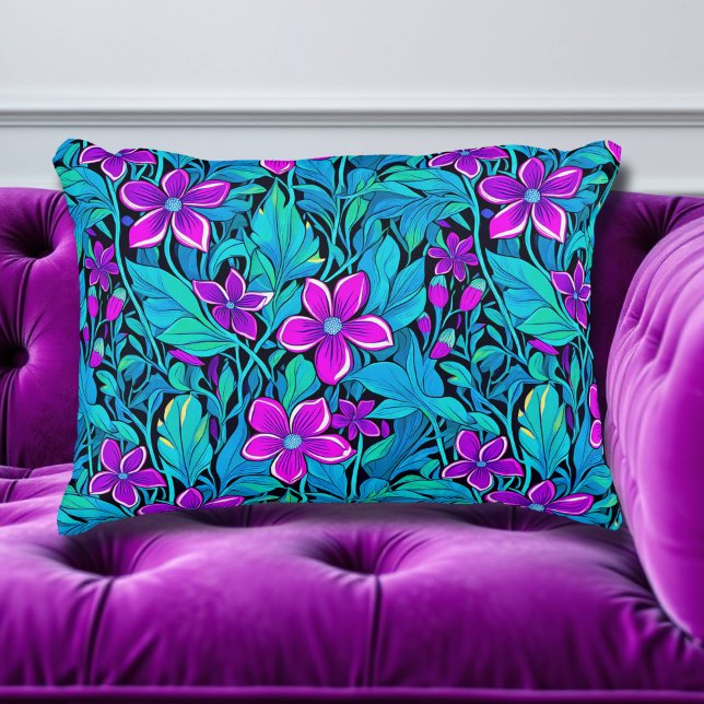 Pretty Purple and Teal Blue Floral Accent Pillow (Creator Uploaded)