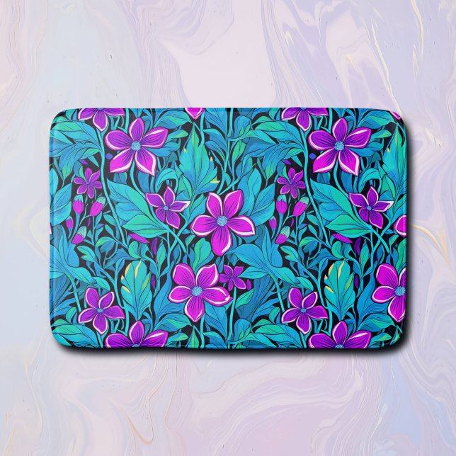 Pretty Purple and Teal Blue Floral Bath Mat (Creator Uploaded)