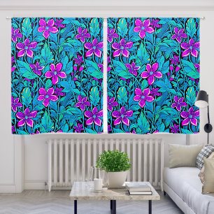 Pretty Purple and Teal Blue Floral Blackout Curtains