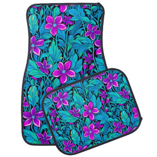 Pretty Purple and Teal Blue Floral Car Floor Mat