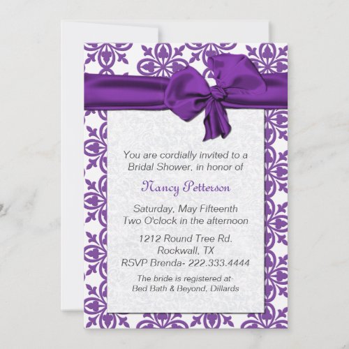 Pretty Purple and White Bridal Shower Invitation