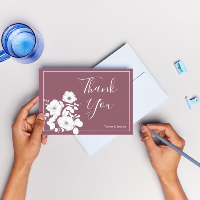 Pretty Purple and White Floral Custom Wedding  Thank You Card (Creator Uploaded)