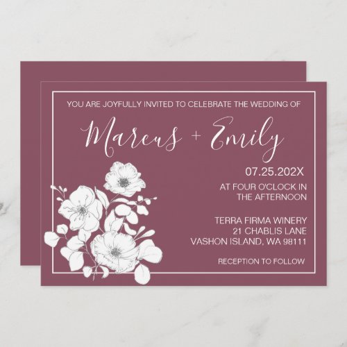 Pretty Purple and White Floral Wedding  Invitation