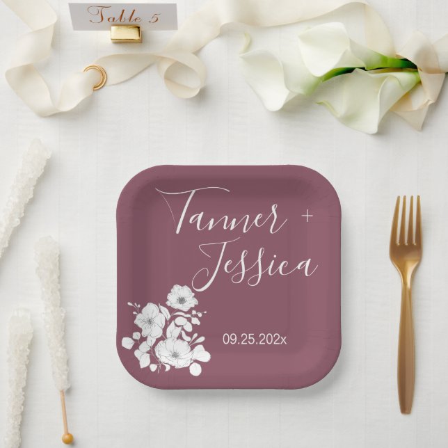 Pretty Purple and White Floral Wedding  Paper Plates (Wedding)