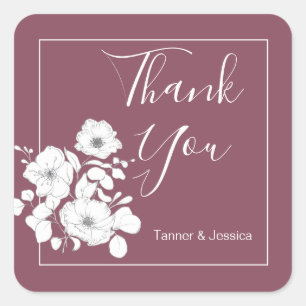 Pretty Purple and White Floral Wedding Thank You Square Sticker
