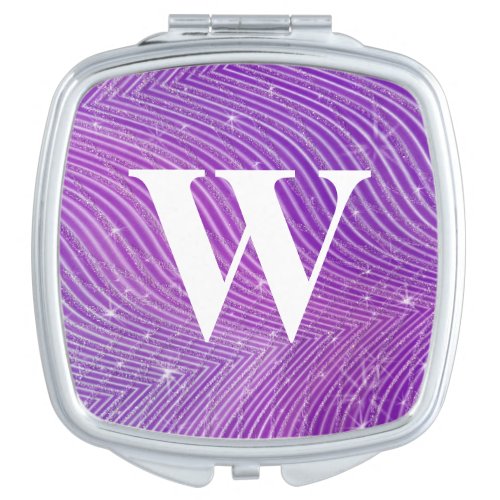 Pretty Purple and White Wedding Glitter Monogram Compact Mirror