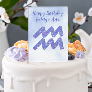 Pretty Purple Aquarius Astrology Sign Birthday Cake Topper