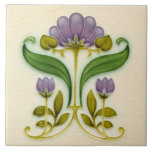 Pretty Purple Art Nouveau Floral c1900 Tile Design<br><div class="desc">We love how the subtle crackled background in this reproduction tile captures the character of the original antique piece. And the softly shaded purple-lilac and greens work perfectly with the cream background. Reminds us of springtime.</div>