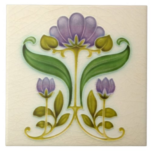 Pretty Purple Art Nouveau Floral c1900 Tile Design