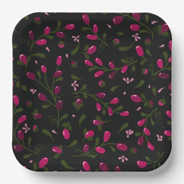 Pretty Purple Berries Branches  Paper Plates (Front)
