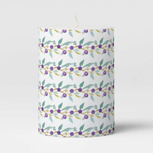 Pretty purple berries vine art  pillar candle (Front)