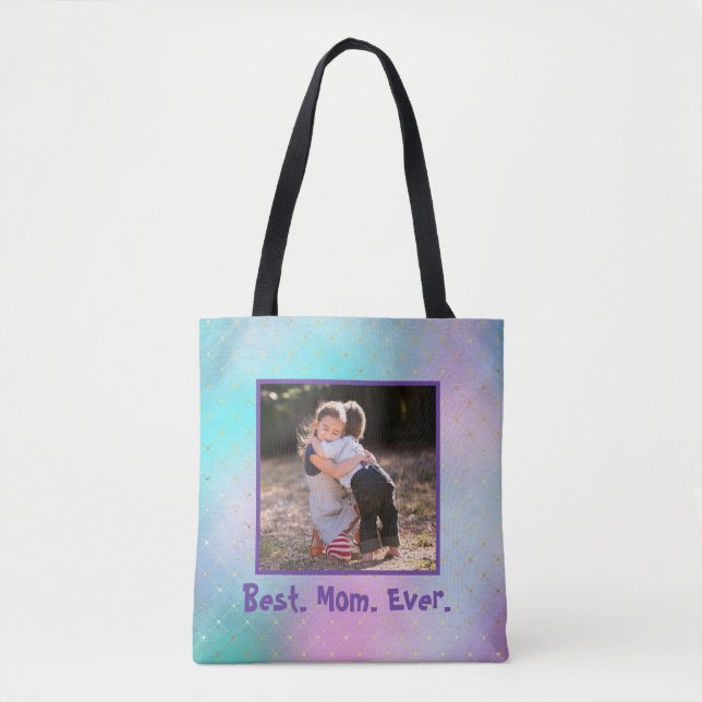 Pretty Purple Best Mom Ever Photo Tote Bag (Front)