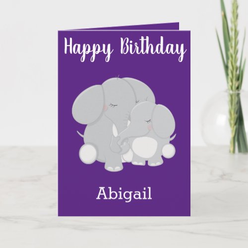 Pretty Purple Birthday Wishes for Girl Elephant Card