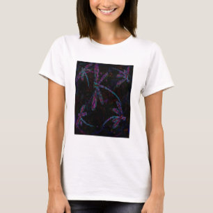 Pretty Purple Blue Dragonflies on Black T-Shirt