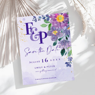 Pretty Purple Blue Floral Wedding Save the Date Postcard