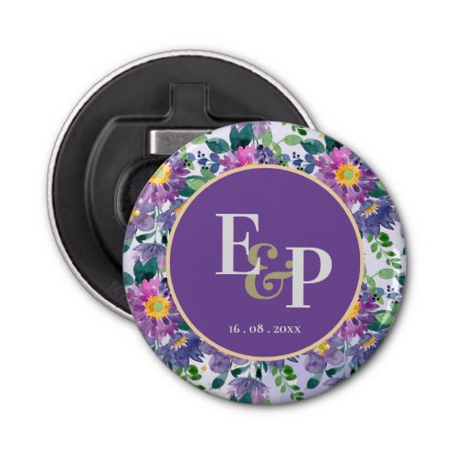 Pretty Purple Blue Florals Monogram   Bottle Opener