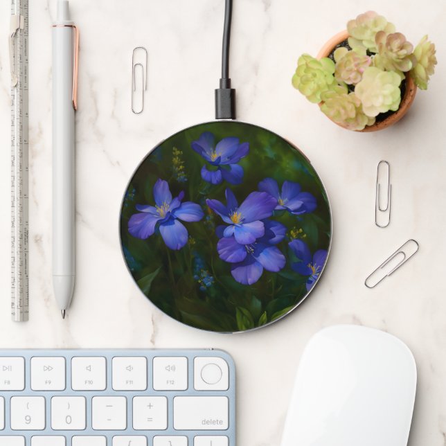 Pretty Purple Blue Flowers Garden Art Charger (Desk)