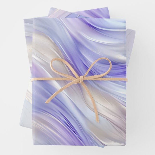 Pretty Purple Blue Pearl White Swirls Wrapping Paper Sheets (In situ)