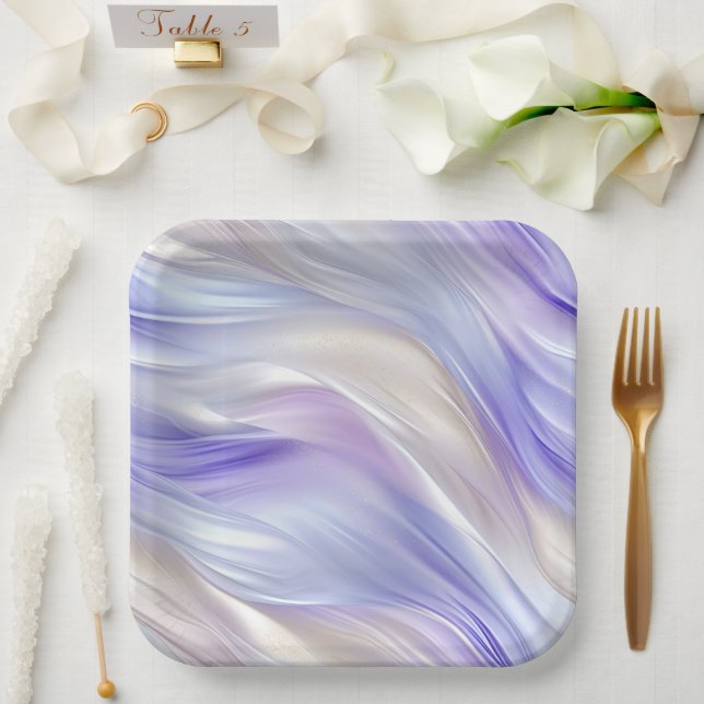 Pretty Purple Blue Pearl White Wedding Paper Plates (Wedding)