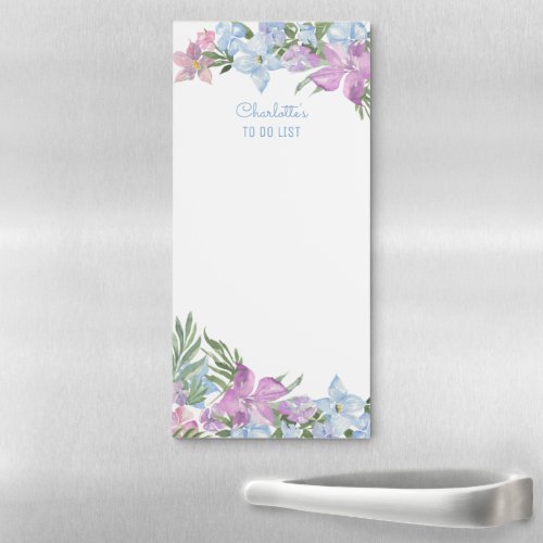 Pretty Purple Blue Watercolor Floral Personalized Magnetic Notepad