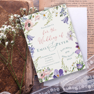 Pretty Purple Blush Pink Floral Border Wedding Invitation