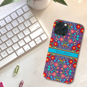Pretty Purple Boho Name Red Flower Custom Pattern  iPhone 13 Pro Max Case