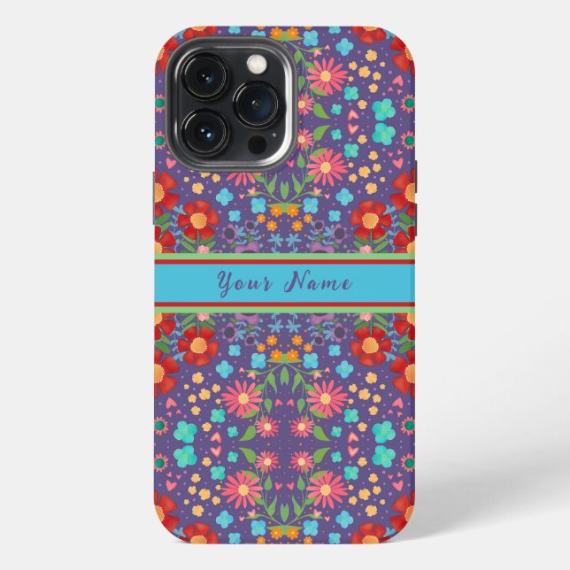 Pretty Purple Boho Name Red Flower Custom Pattern  Iphone Case (Back)