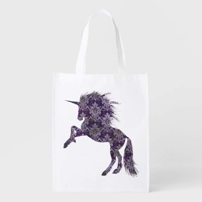 Pretty Purple Boho Unicorn Grocery Bag (Front)