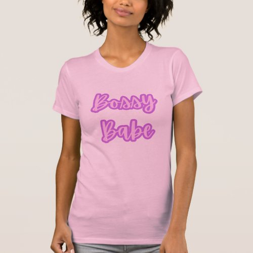 Pretty Purple Bossy Babe Text Outline Womens T_Shirt