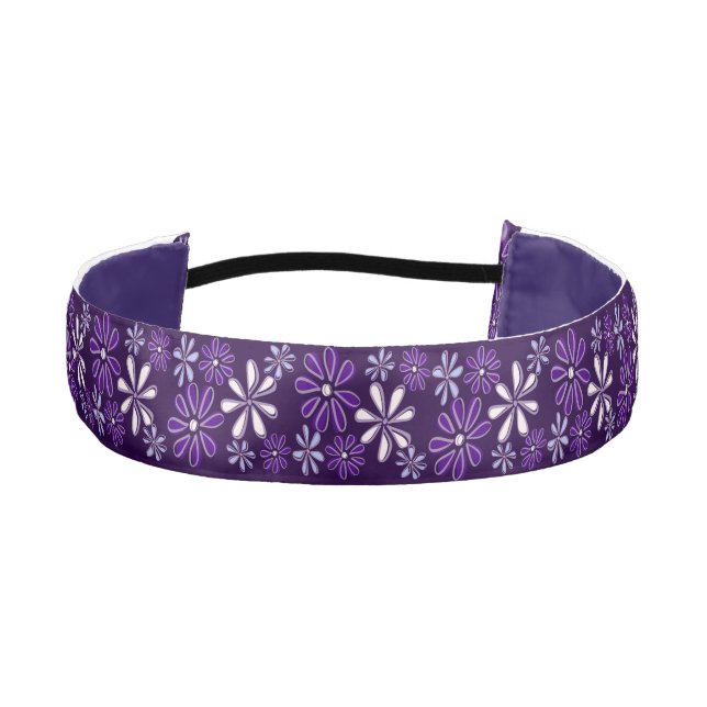 Pretty Purple Botanical Flower Pattern Athletic Headband (Front)