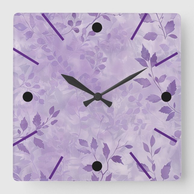 Pretty purple botanical wall clock (Front)