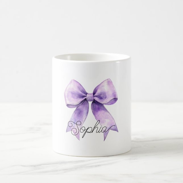 Pretty Purple Bow Personalized Name Coffee Mug (Center)