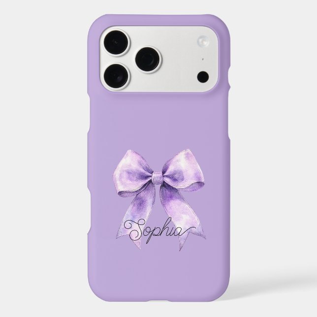 Pretty Purple Bow Personalized Name iPhone Case (Back)
