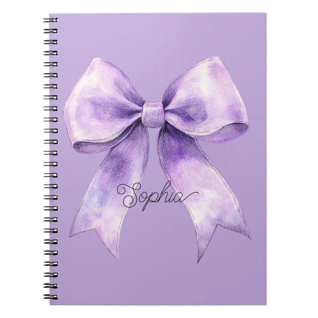 Pretty Purple Bow Personalized Name Notebook (Front)